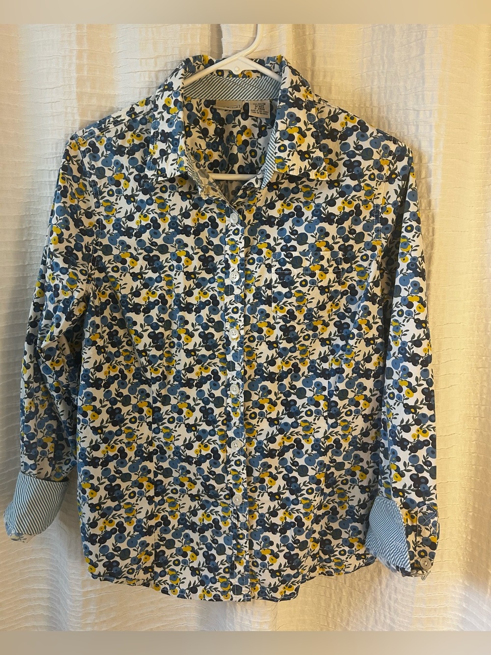 L.L. Bean Women's Blue & Yellow Blueberry Design Button-Down Shirt